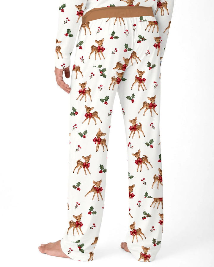 Vintage Christmas Fawn & Holly Bows Bamboo Men's Pajama Set