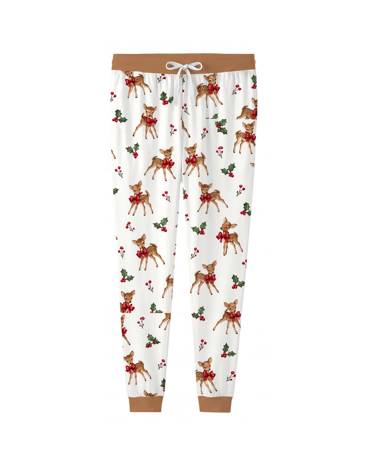 Vintage Christmas Fawn & Holly Bows Bamboo Women Pajama Set