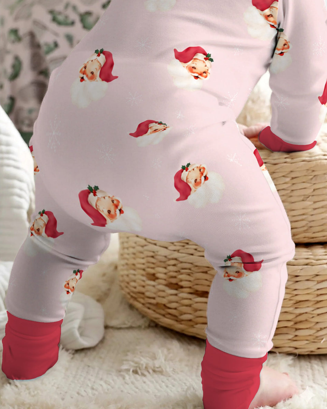 Pink Vintage Santa & Snowflakes Bamboo Convertible Zippy