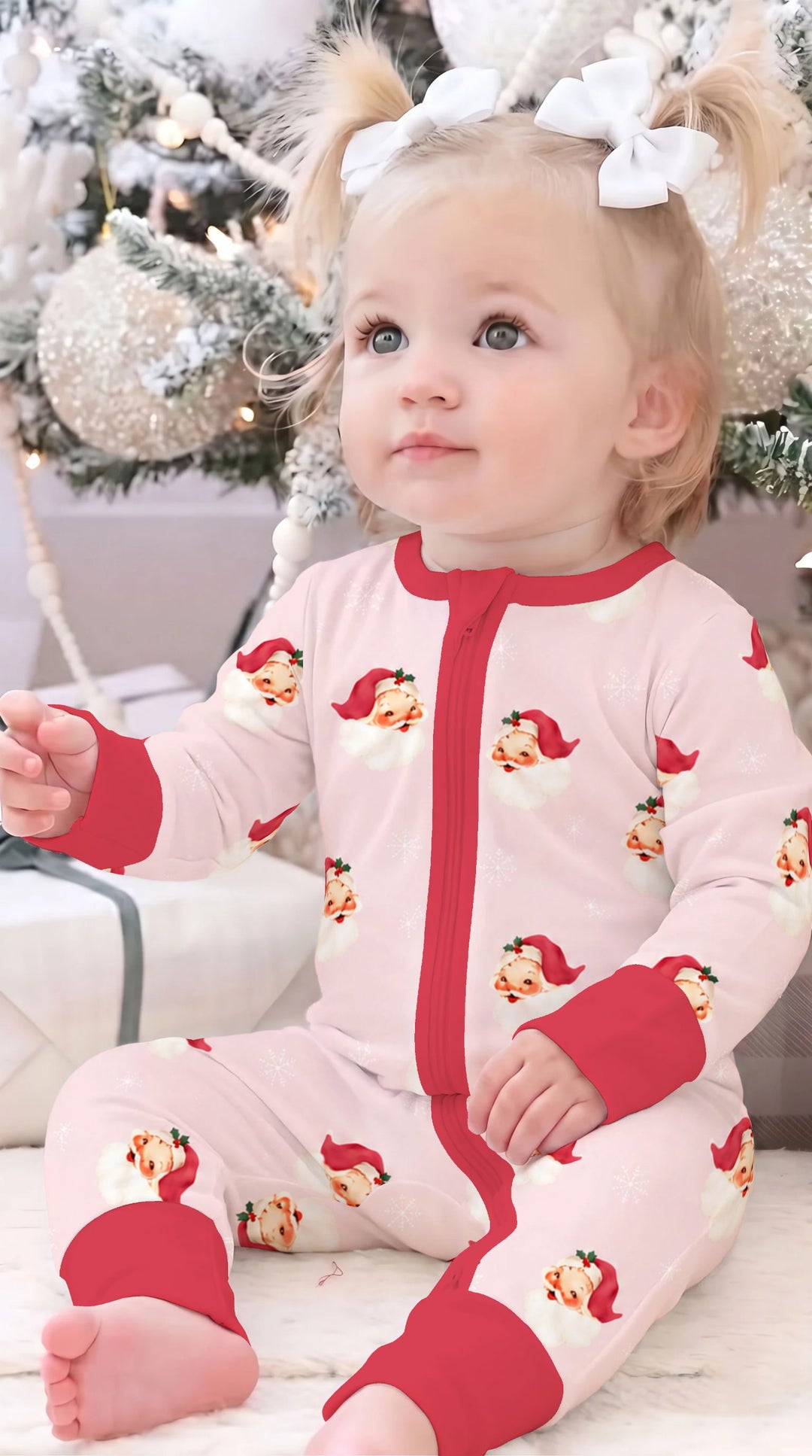 Pink Vintage Santa & Snowflakes Bamboo Convertible Zippy