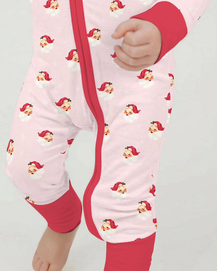 Pink Vintage Santa & Snowflakes Bamboo Convertible Zippy