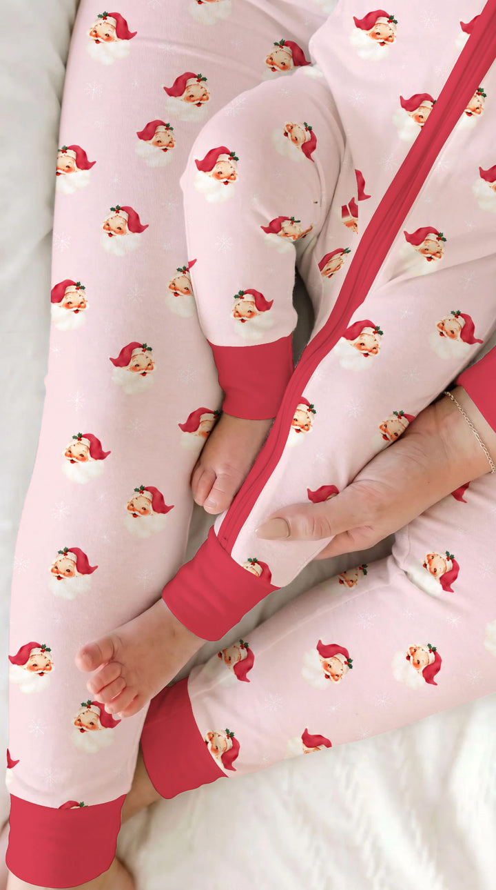 Pink Vintage Santa & Snowflakes Bamboo Convertible Zippy