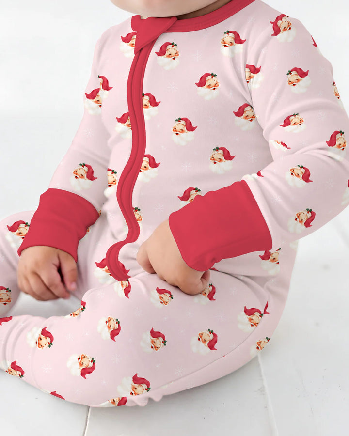Pink Vintage Santa & Snowflakes Bamboo Convertible Zippy