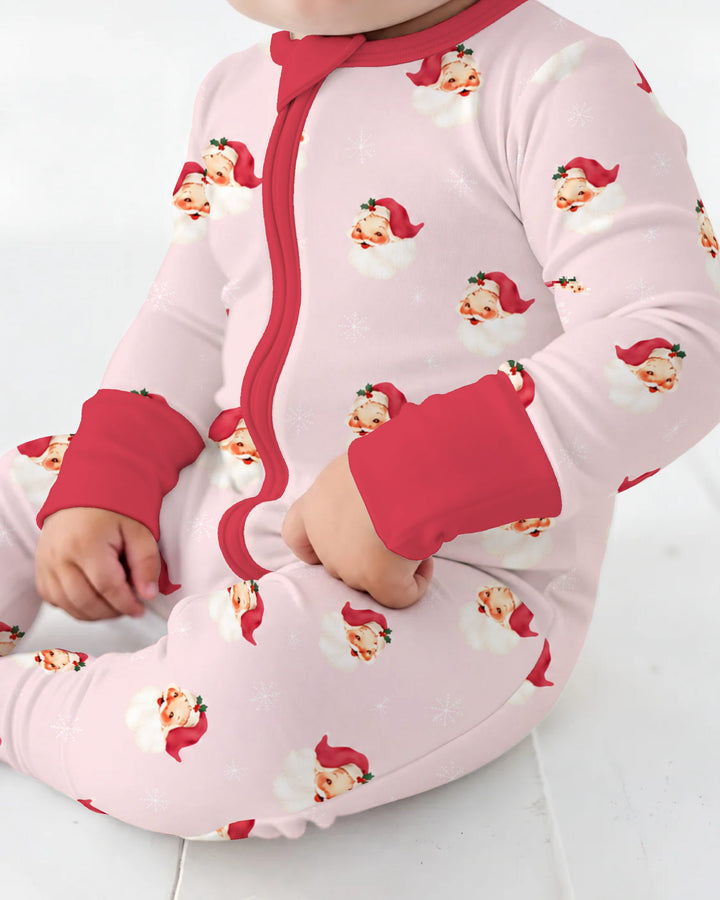 Pink Vintage Santa & Snowflakes Bamboo Convertible Zippy