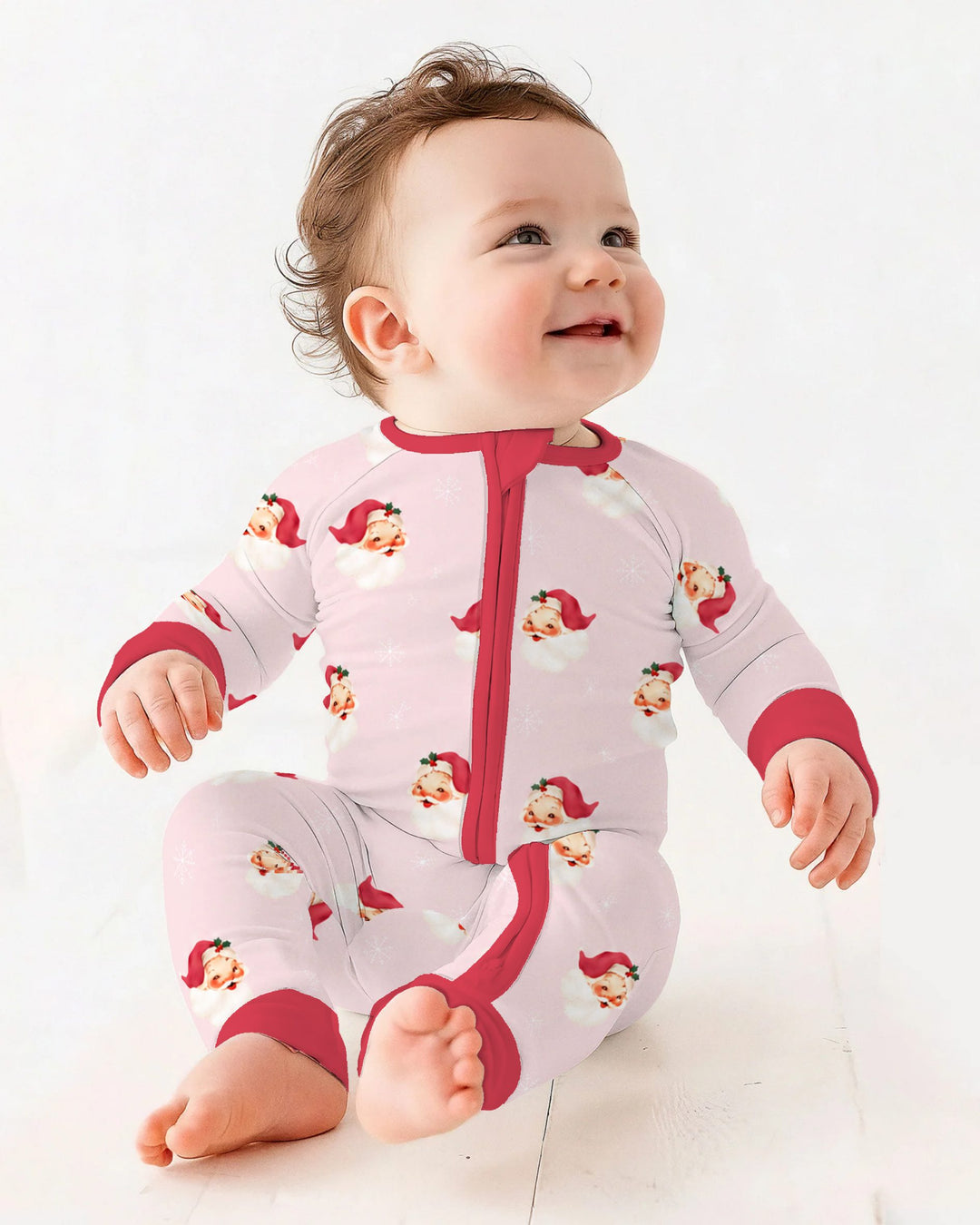 Pink Vintage Santa & Snowflakes Bamboo Convertible Zippy