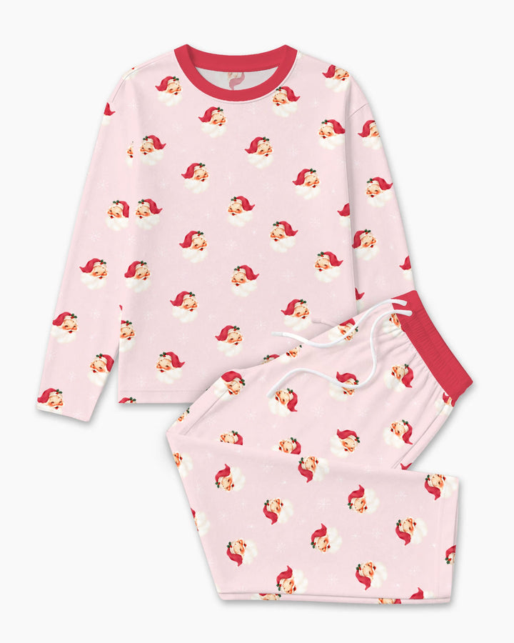 Pink Vintage Santa & Snowflakes Bamboo Men's Pajama Set