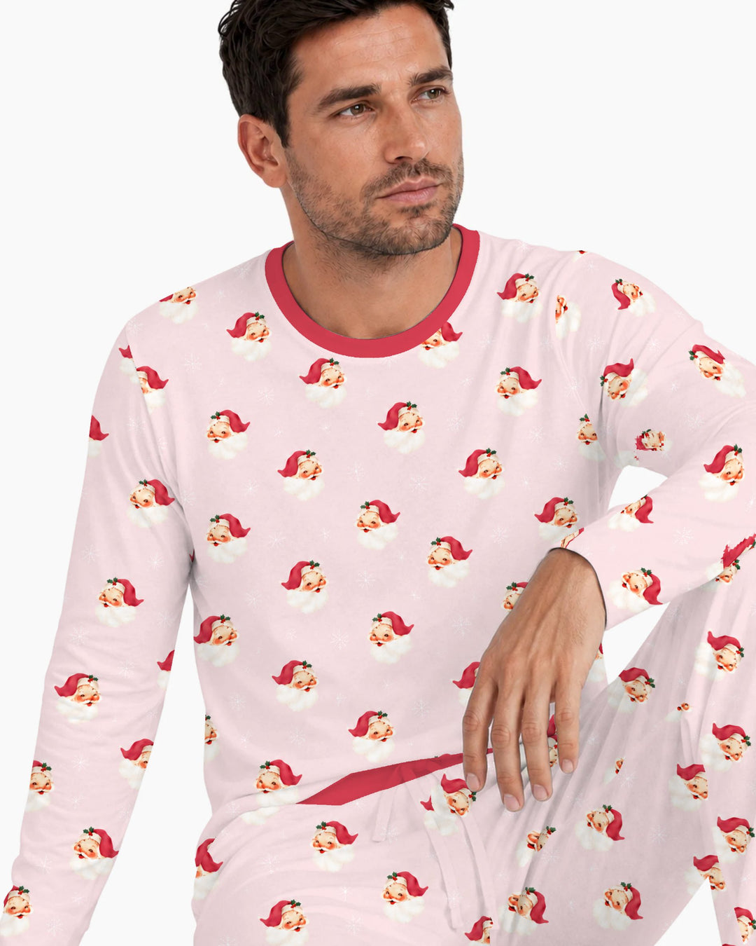 Pink Vintage Santa & Snowflakes Bamboo Men's Pajama Set