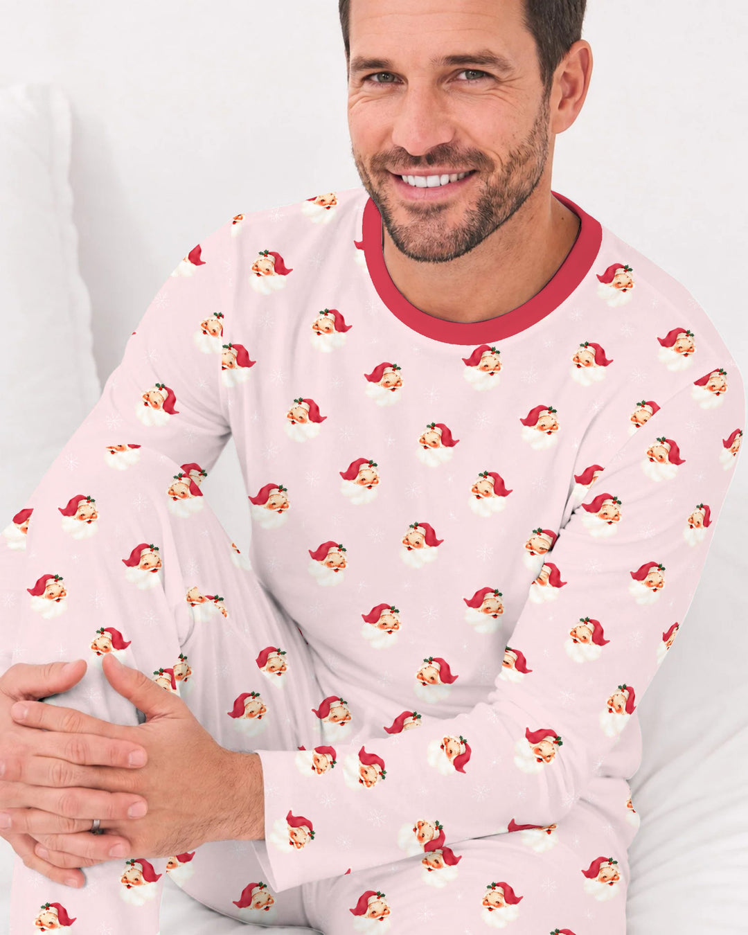 Pink Vintage Santa & Snowflakes Bamboo Men's Pajama Set