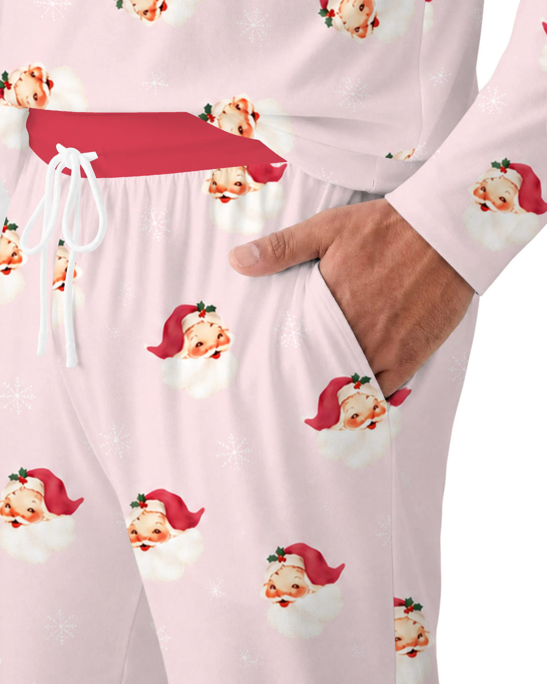 Pink Vintage Santa & Snowflakes Bamboo Men's Pajama Set