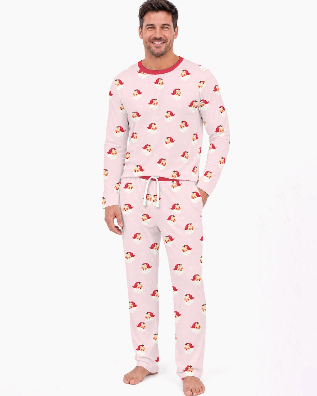 Pink Vintage Santa & Snowflakes Bamboo Men's Pajama Set