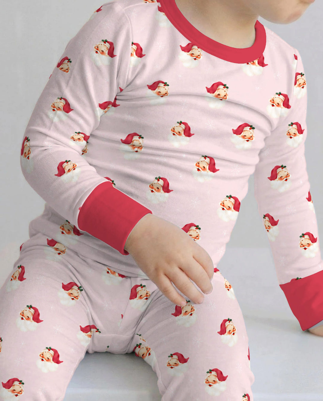 Pink Vintage Santa & Snowflakes Bamboo Two Piece Long Sleeve Pajama Set