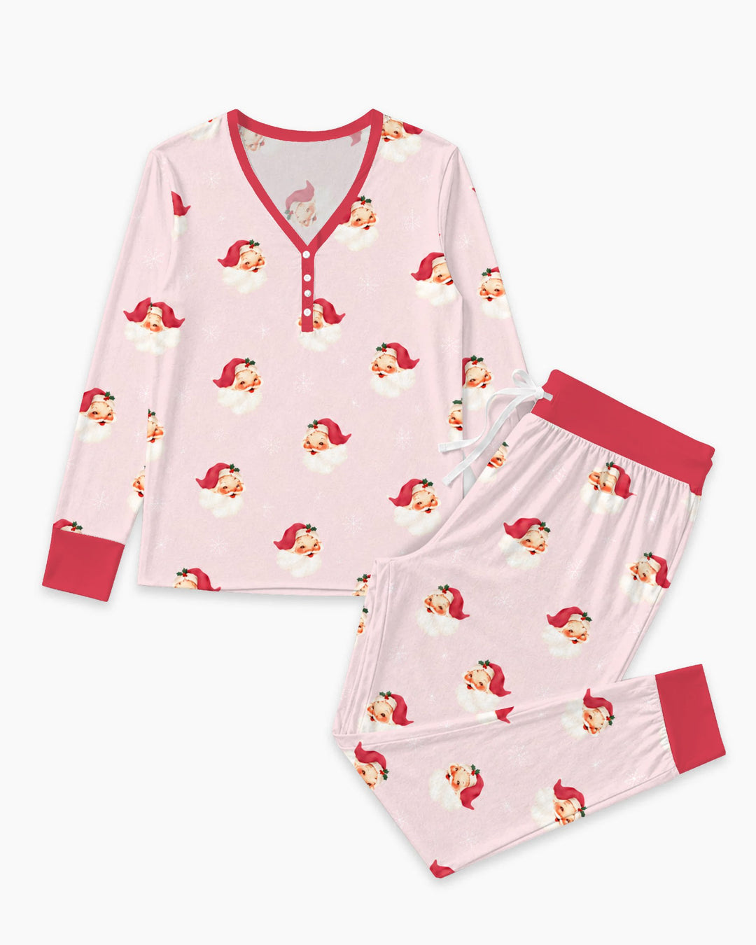 Pink Vintage Santa & Snowflakes Bamboo Women Pajama Set