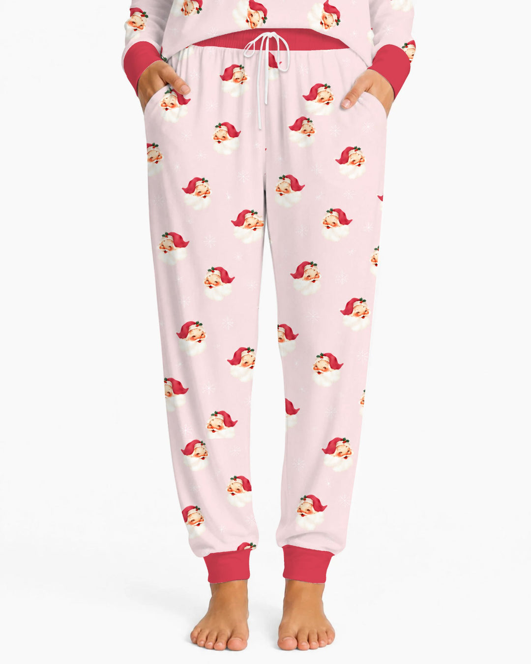 Pink Vintage Santa & Snowflakes Bamboo Women Pajama Set