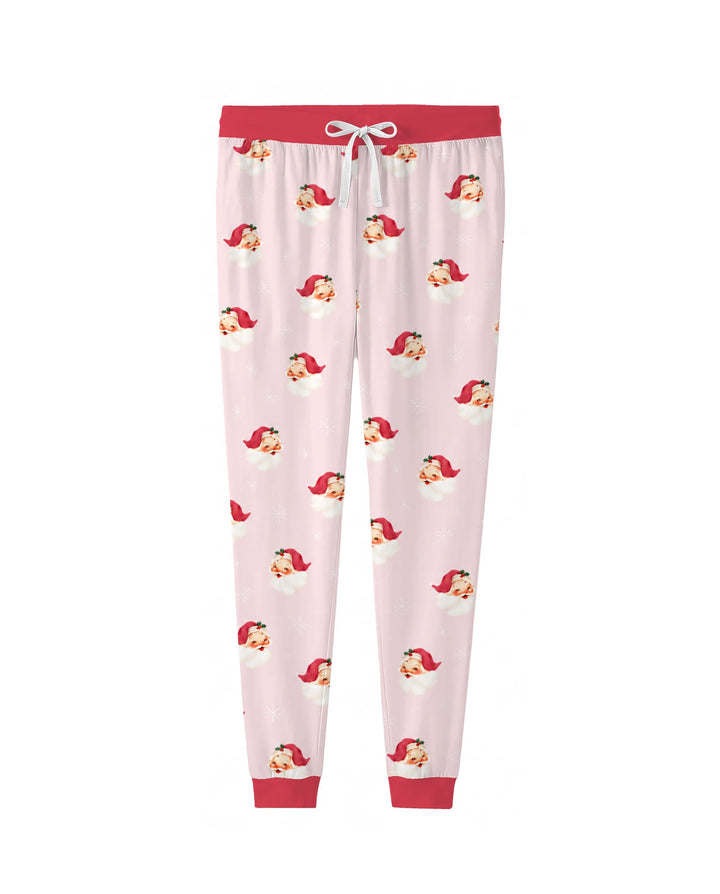 Pink Vintage Santa & Snowflakes Bamboo Women Pajama Set