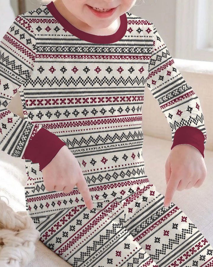 Nordic Fair Isle Holiday Knit Bamboo Two Piece Long Sleeve Pajama Set