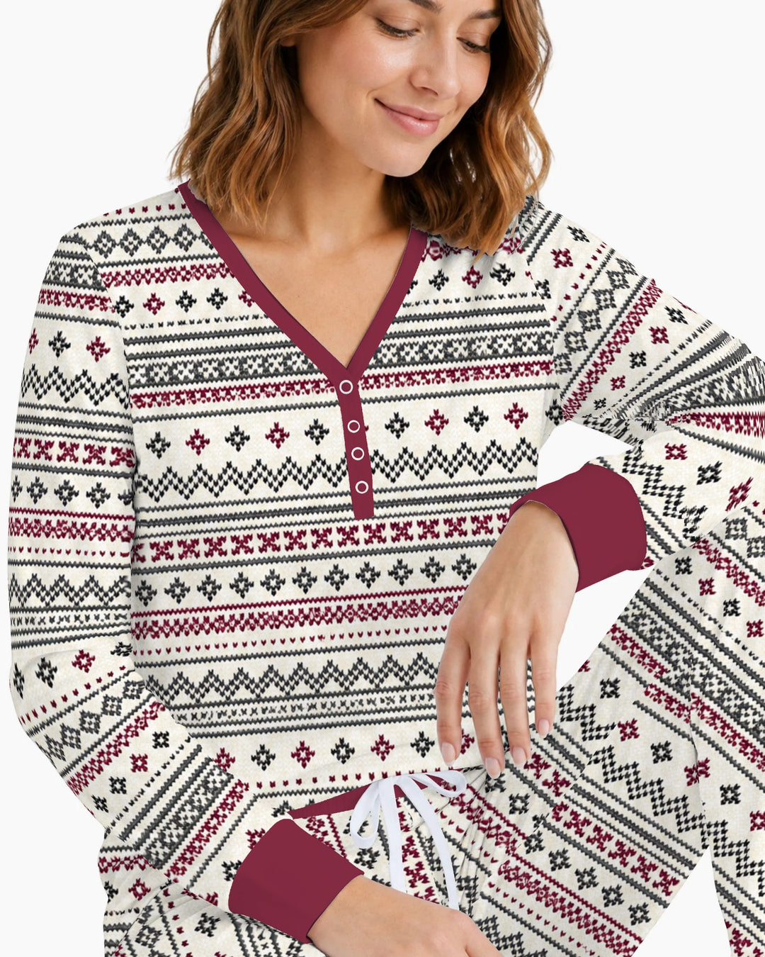 Nordic Fair Isle Holiday Knit Bamboo Women Pajama Set