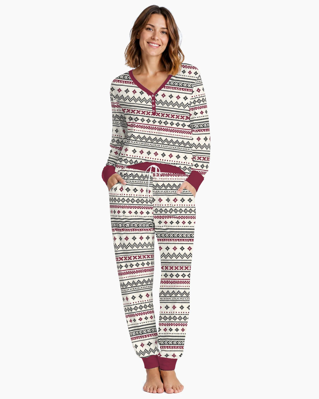 Nordic Fair Isle Holiday Knit Bamboo Women Pajama Set