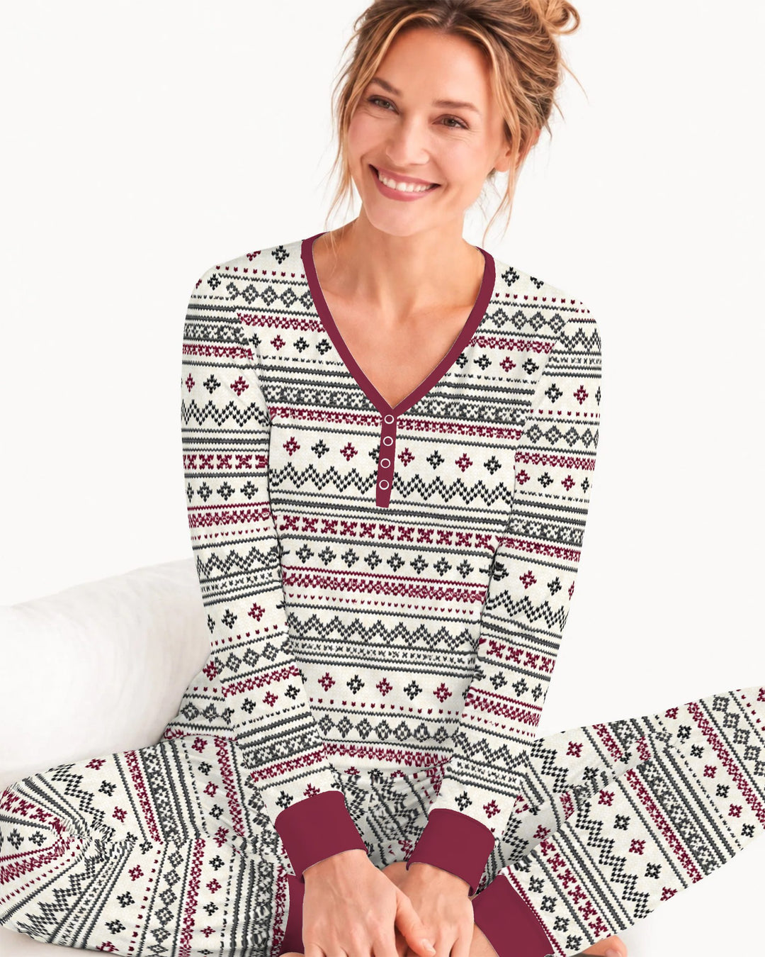 Nordic Fair Isle Holiday Knit Bamboo Women Pajama Set