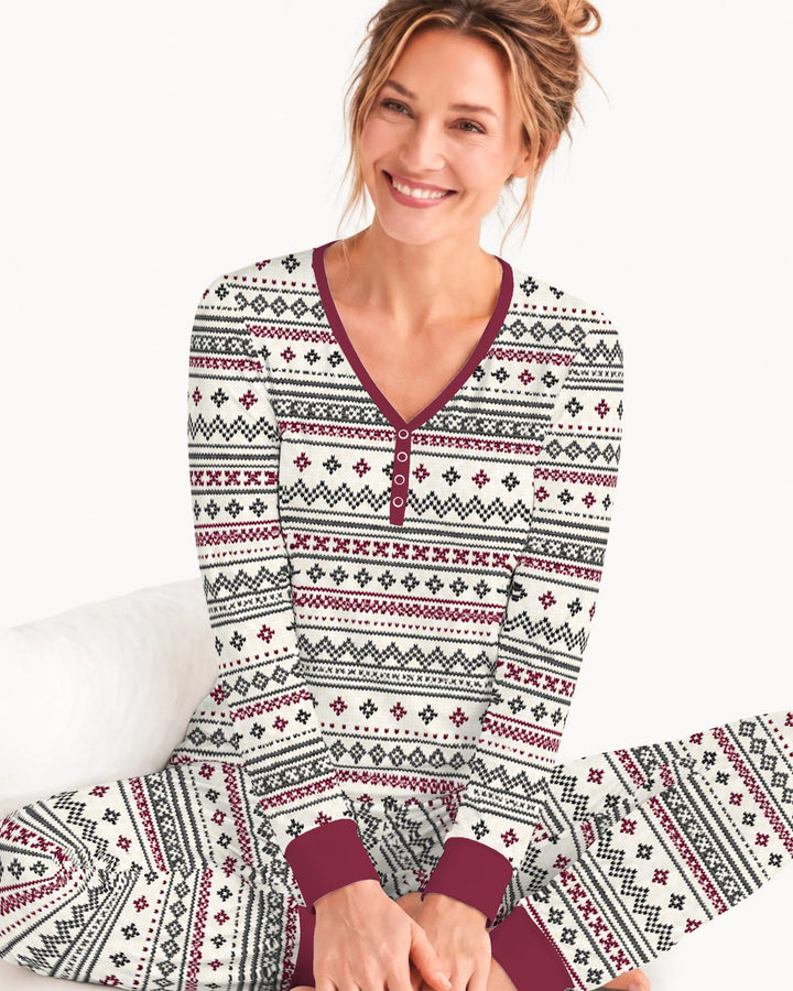 Nordic Fair Isle Holiday Knit Bamboo Women Pajama Set