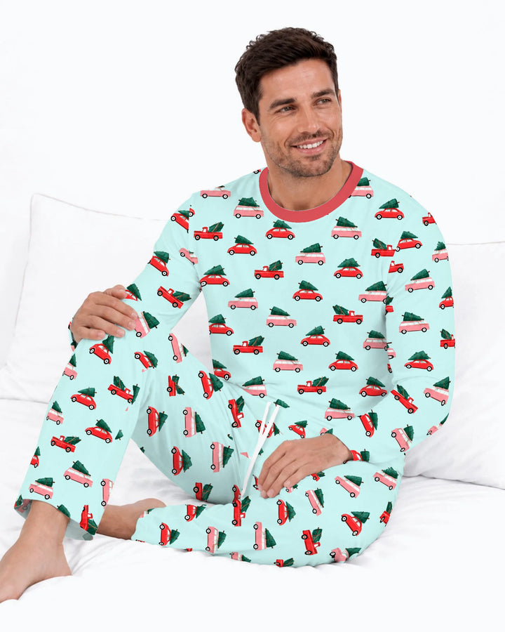 Christmas Tree Road Trip Cars Bamboo Men's Pajama Set