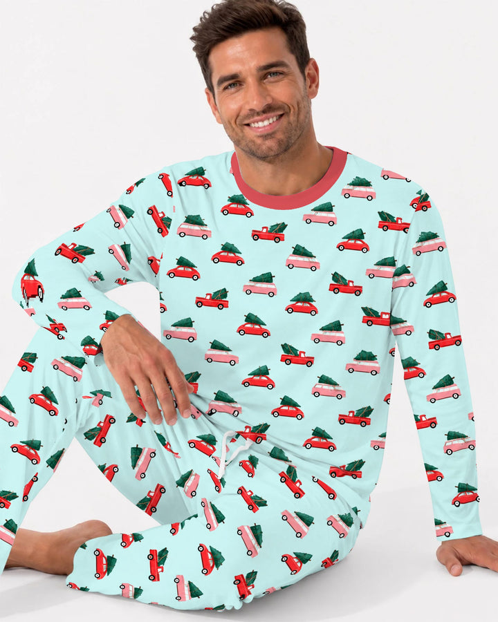 Christmas Tree Road Trip Cars Bamboo Men's Pajama Set