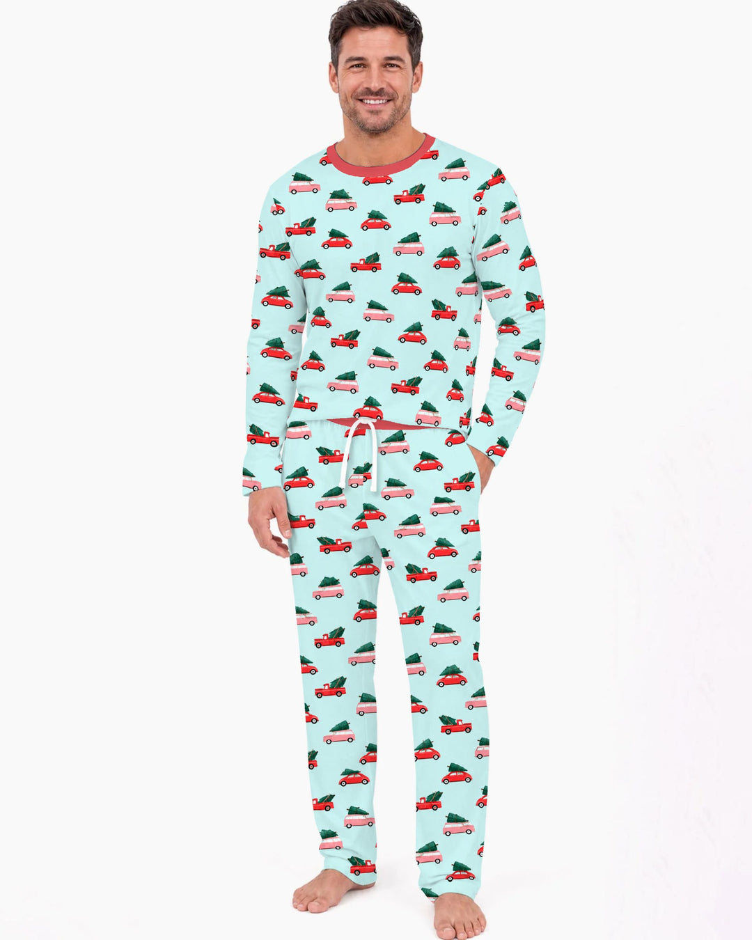 Christmas Tree Road Trip Cars Bamboo Men's Pajama Set