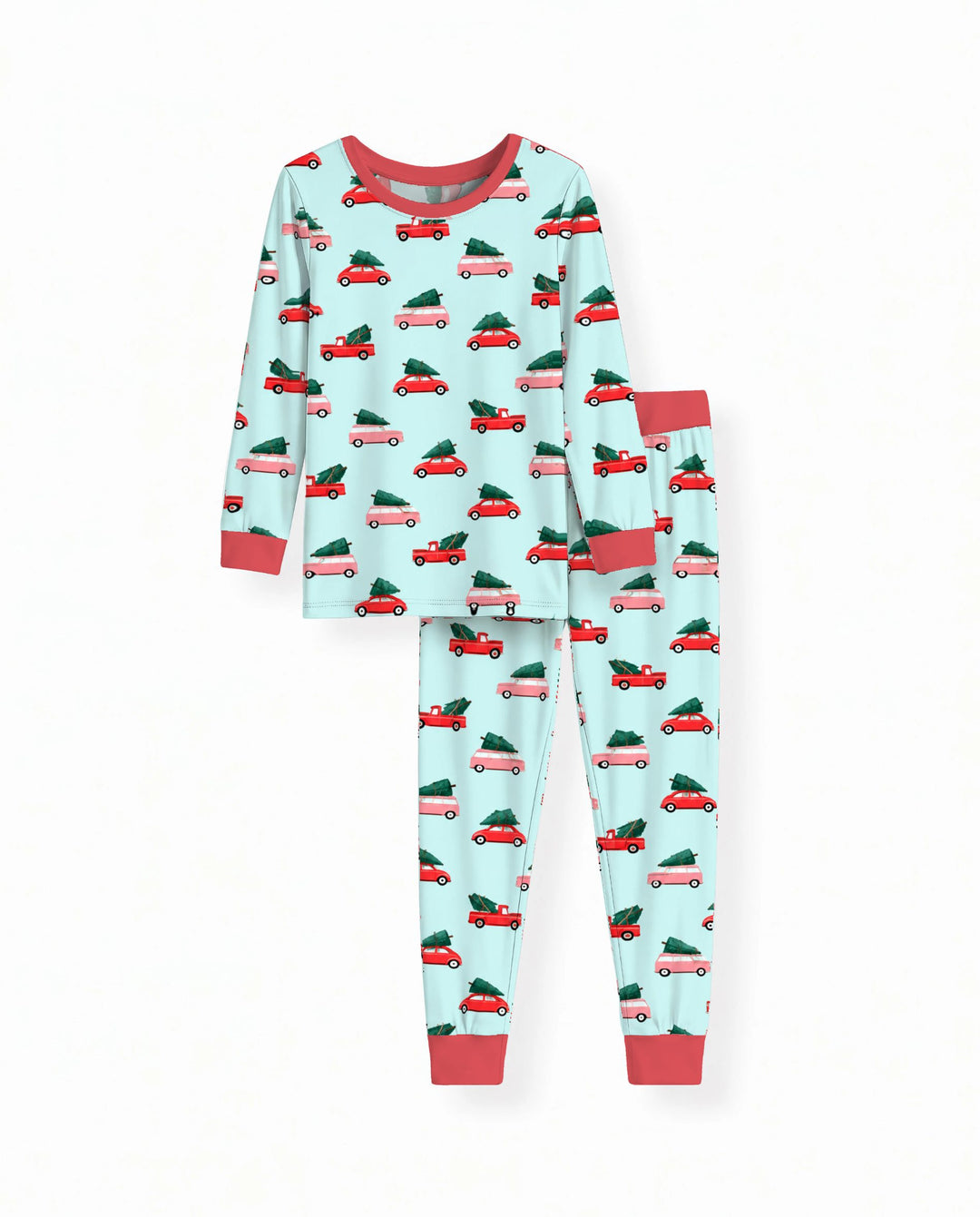 Christmas Tree Road Trip Cars Bamboo Two Piece Long Sleeve Pajama Set