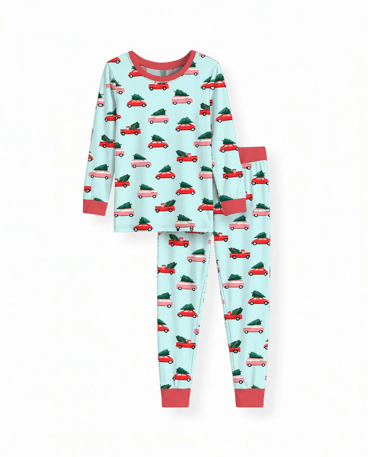 Christmas Tree Road Trip Cars Bamboo Two Piece Long Sleeve Pajama Set