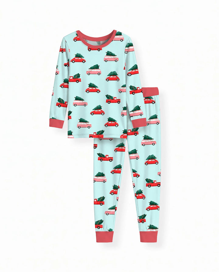 Christmas Tree Road Trip Cars Bamboo Two Piece Long Sleeve Pajama Set