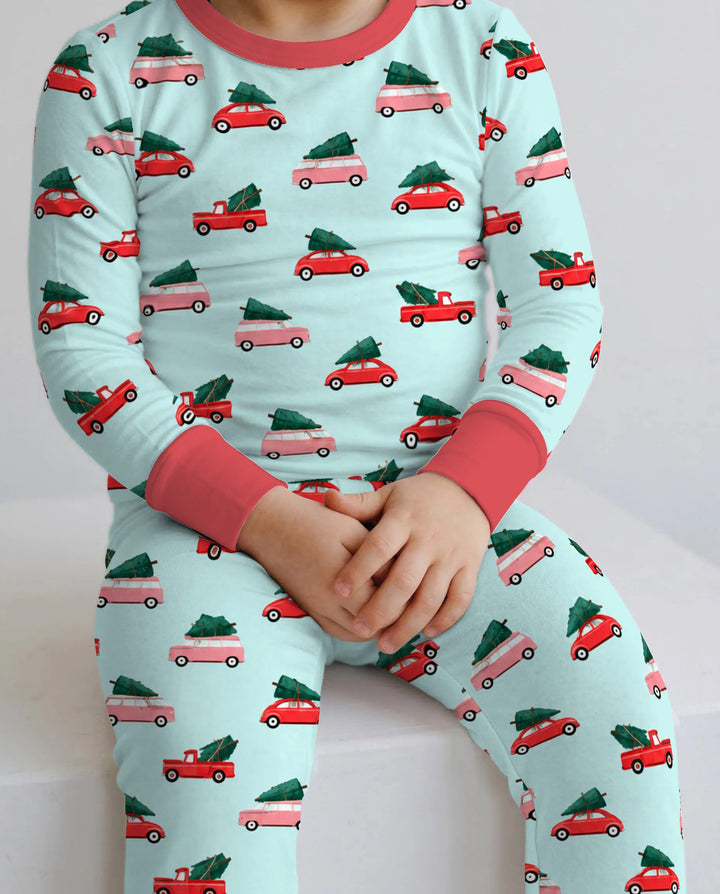 Christmas Tree Road Trip Cars Bamboo Two Piece Long Sleeve Pajama Set