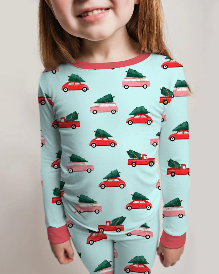 Christmas Tree Road Trip Cars Bamboo Two Piece Long Sleeve Pajama Set