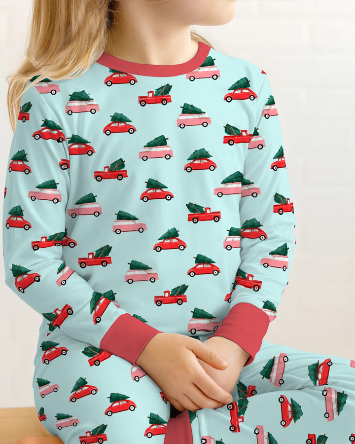 Christmas Tree Road Trip Cars Bamboo Two Piece Long Sleeve Pajama Set