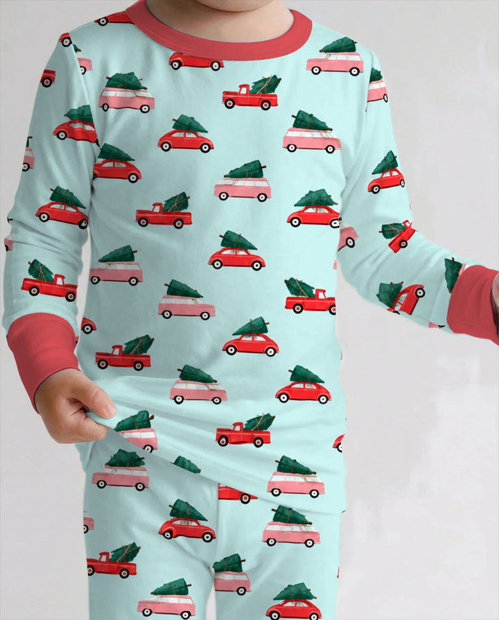 Christmas Tree Road Trip Cars Bamboo Two Piece Long Sleeve Pajama Set