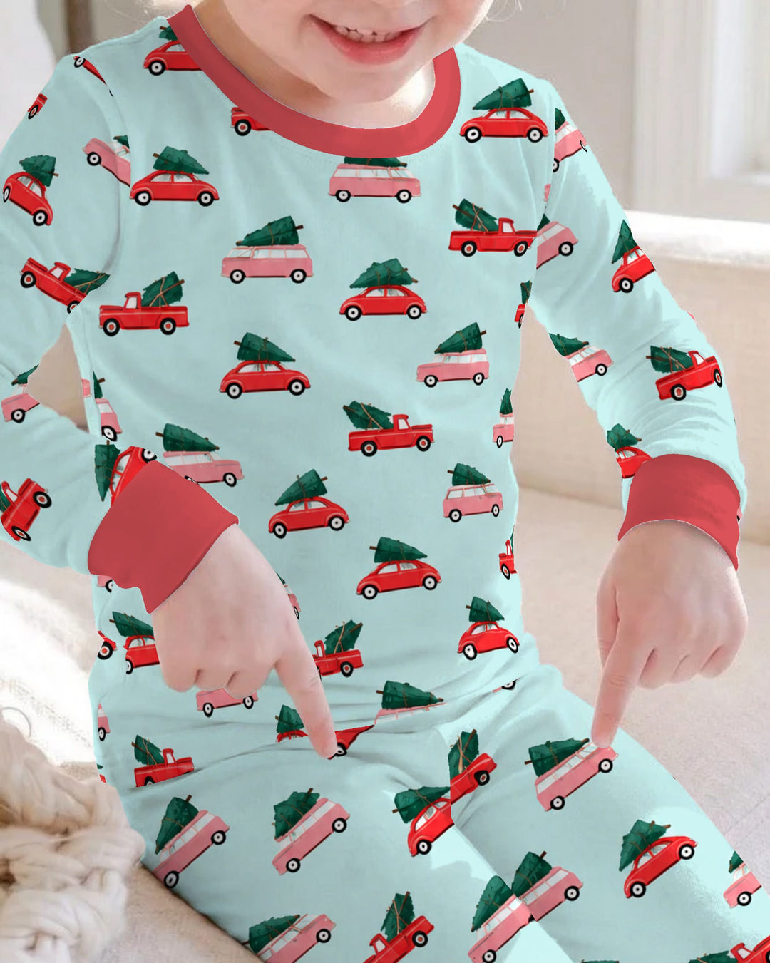 Christmas Tree Road Trip Cars Bamboo Two Piece Long Sleeve Pajama Set