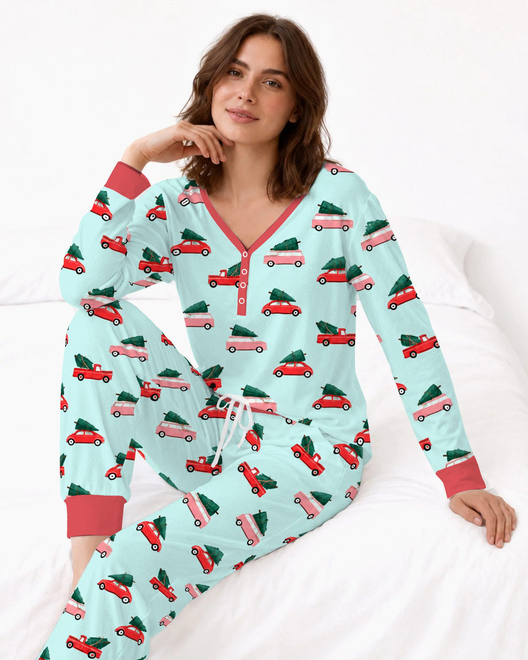 Christmas Tree Road Trip Cars Bamboo Women Pajama Set