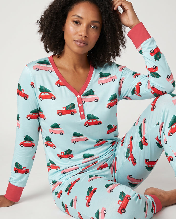 Christmas Tree Road Trip Cars Bamboo Women Pajama Set