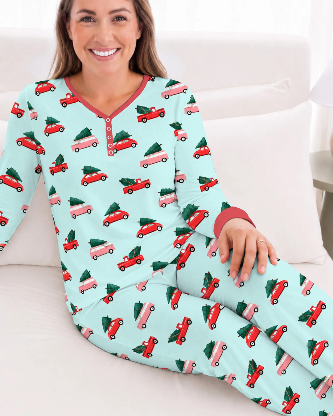 Christmas Tree Road Trip Cars Bamboo Women Pajama Set