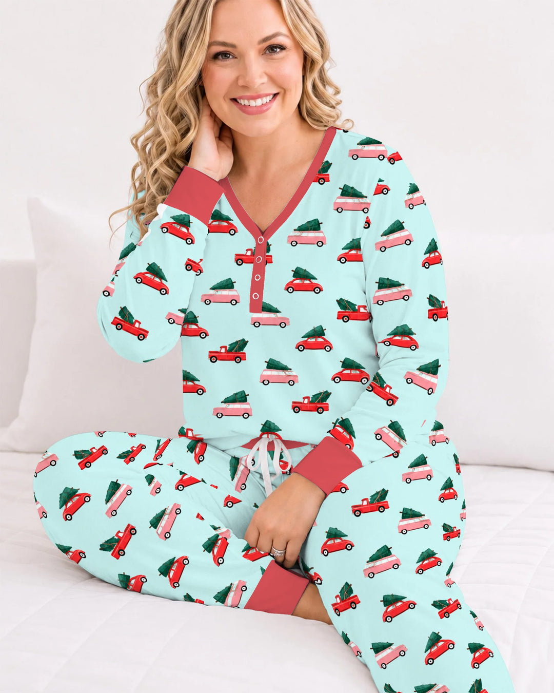 Christmas Tree Road Trip Cars Bamboo Women Pajama Set