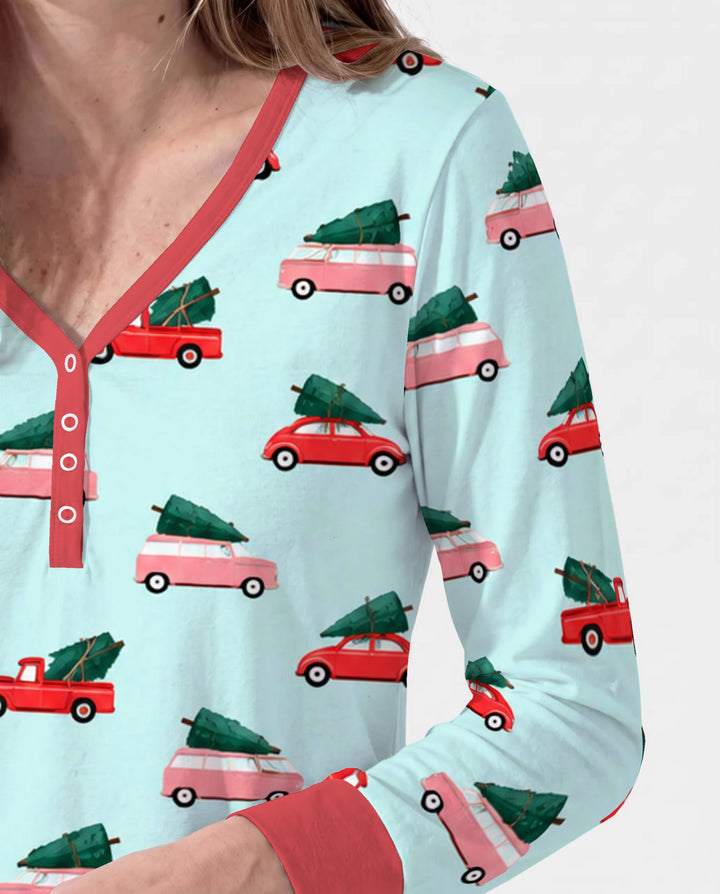 Christmas Tree Road Trip Cars Bamboo Women Pajama Set