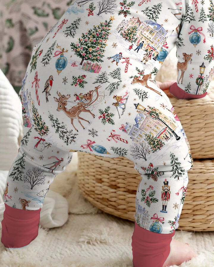 Christmas Winter Village Toile Bamboo Convertible Zippy