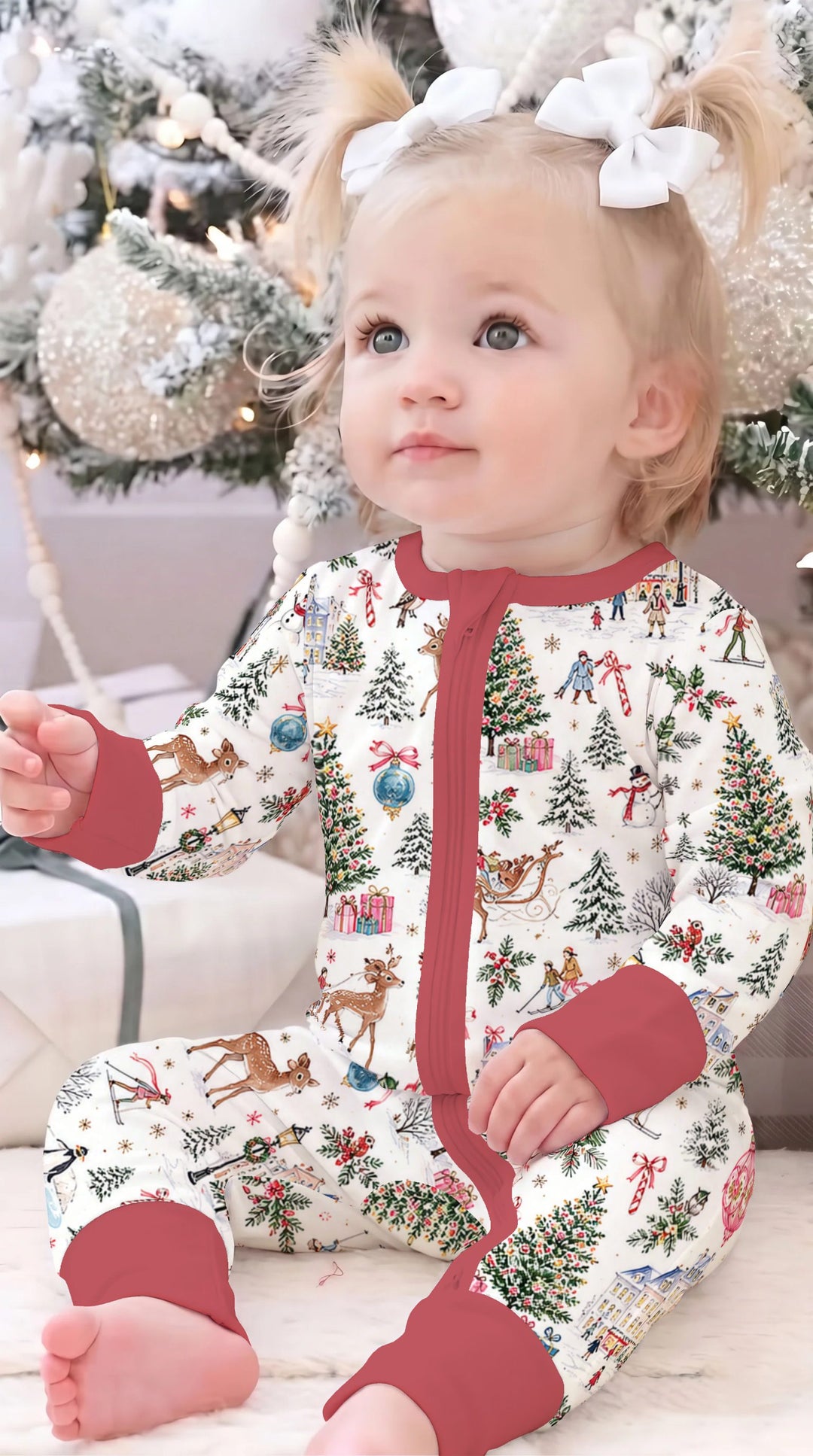 Christmas Winter Village Toile Bamboo Convertible Zippy