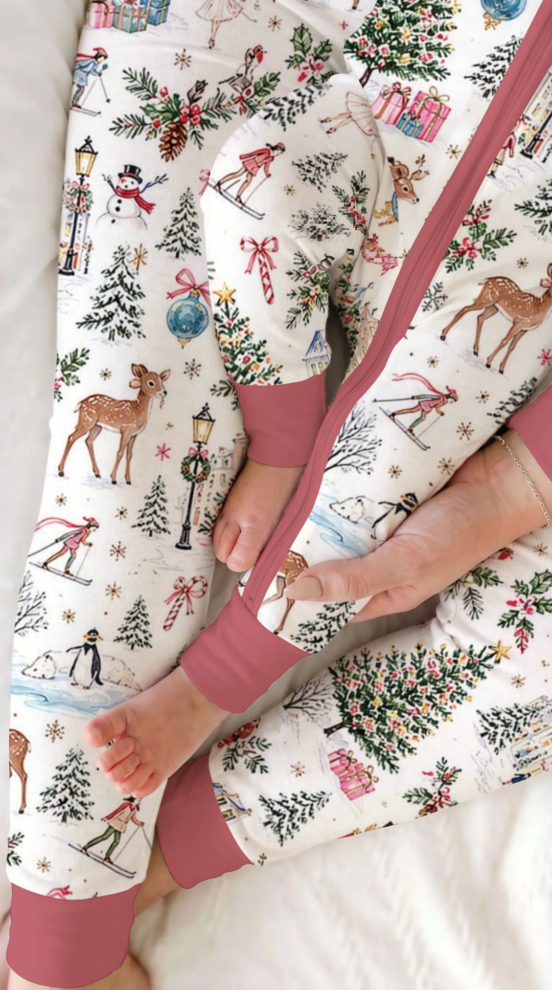 Christmas Winter Village Toile Bamboo Convertible Zippy