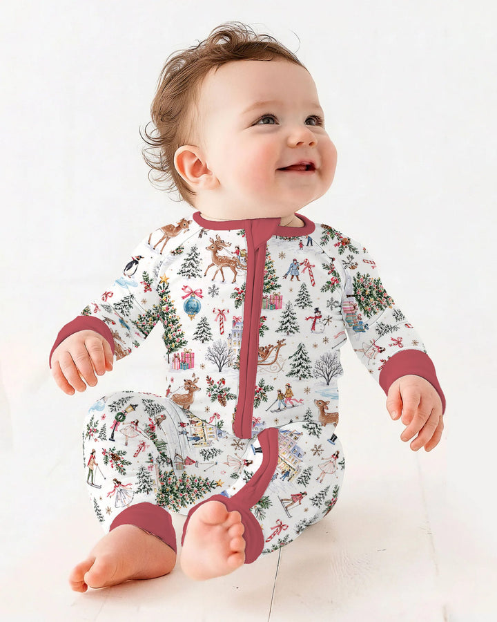 Christmas Winter Village Toile Bamboo Convertible Zippy