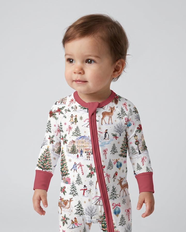 Christmas Winter Village Toile Bamboo Convertible Zippy
