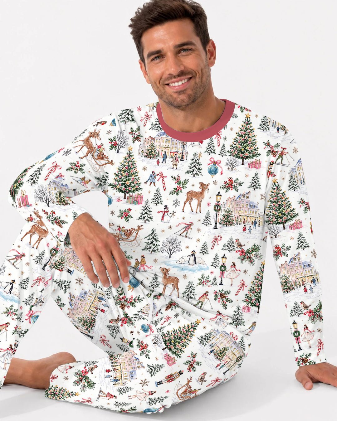 Christmas Winter Village Toile Bamboo Men's Pajama Set