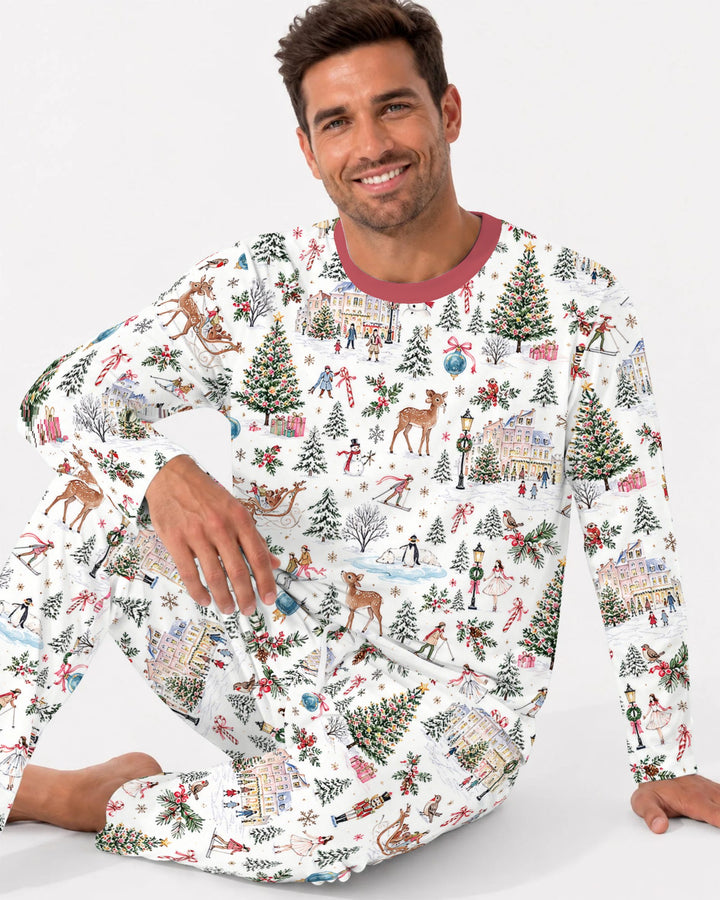 Christmas Winter Village Toile Bamboo Men's Pajama Set