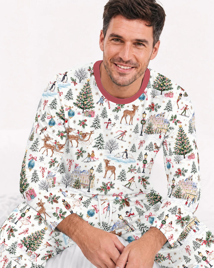 Christmas Winter Village Toile Bamboo Men's Pajama Set