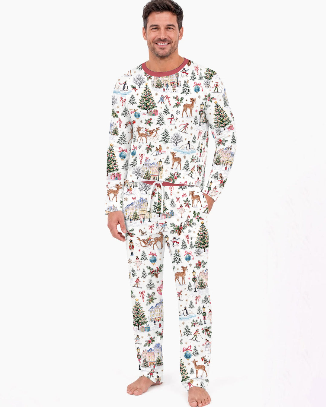 Christmas Winter Village Toile Bamboo Men's Pajama Set