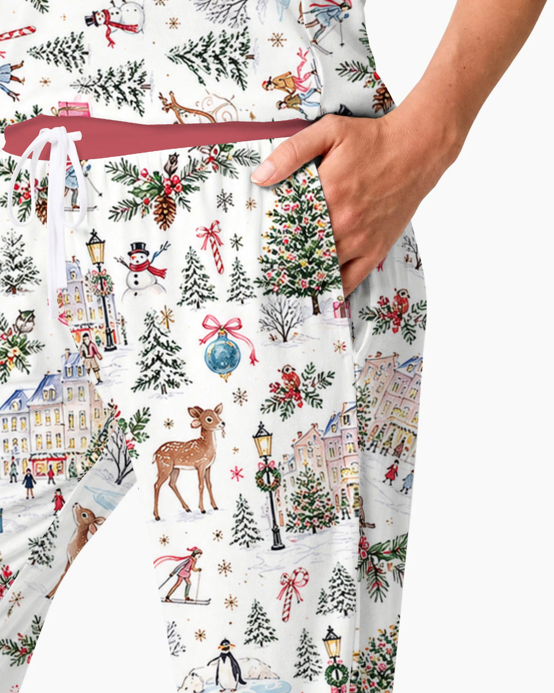 Christmas Winter Village Toile Bamboo Women Pajama Set