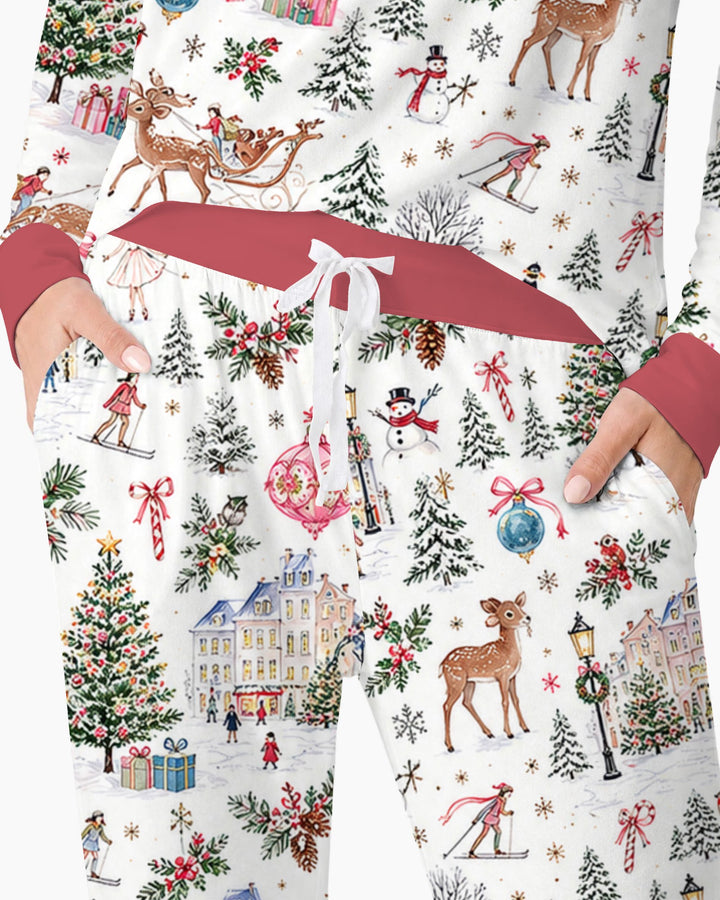 Christmas Winter Village Toile Bamboo Women Pajama Set